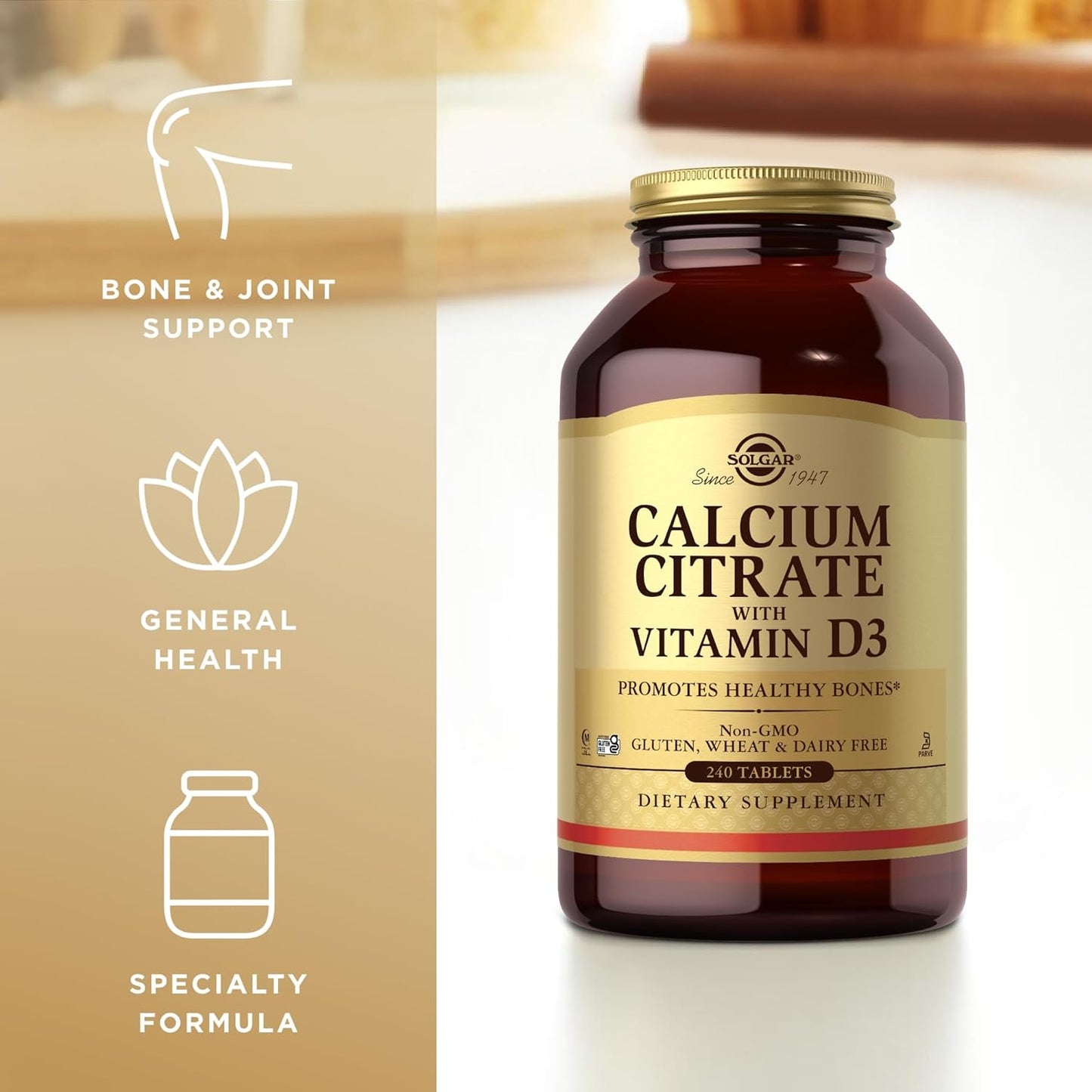Solgar Calcium Citrate with Vitamin D3 Tablets - Non-GMO, Gluten Free, Kosher, Halal - 240 Count