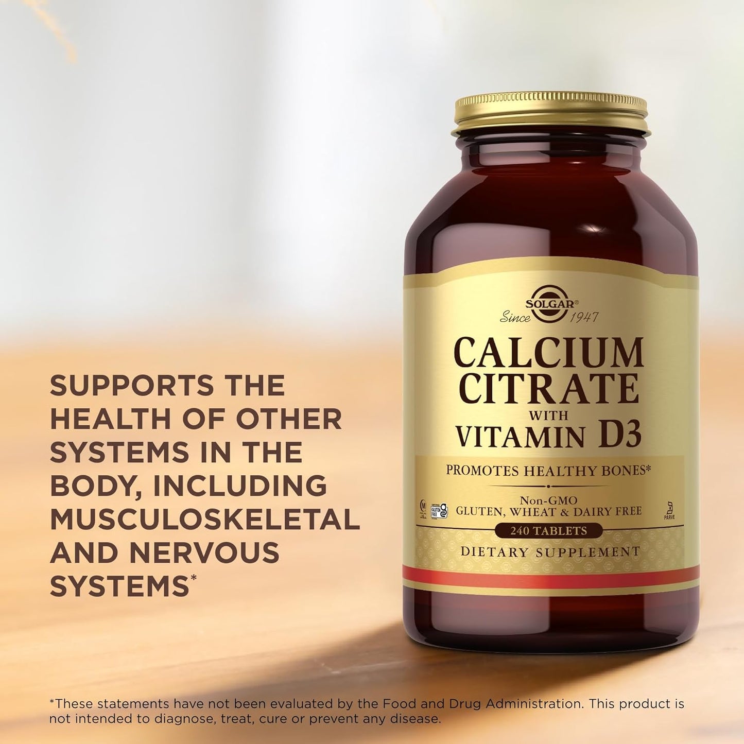 Solgar Calcium Citrate with Vitamin D3 Tablets - Non-GMO, Gluten Free, Kosher, Halal - 240 Count