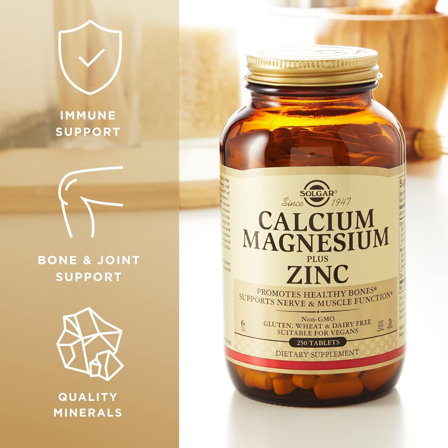 Solgar Calcium Magnesium Zinc Tablets - 750 Count, 3-Pack - Supports Bone Health & Muscle Function - Non-GMO, Vegan, Gluten-Free - 250 Servings