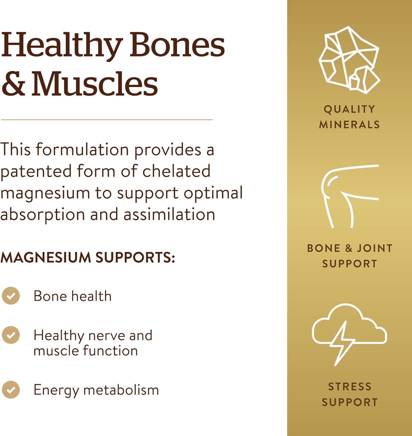 Solgar Chelated Magnesium Tablets - Supports Nerve & Muscle Function - Promotes Healthy Bones - Non-GMO, Vegan, Gluten Free - 25 Servings