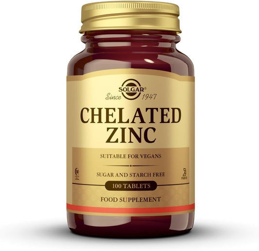 Solgar Chelated Zinc Tablets - Promotes Healthy Skin, Cell Growth, DNA Formation - Antioxidant Support - Boosts Immune System - Non GMO, Gluten Free - 100 Servings