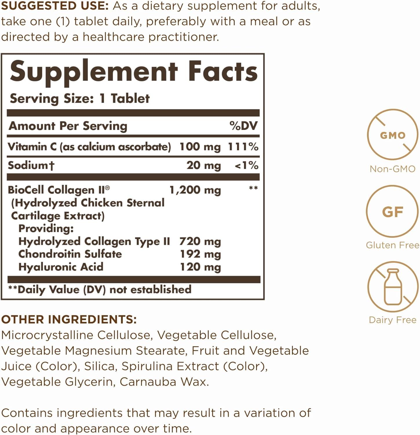 Solgar Collagen Hyaluronic Acid Complex Tablets - Type 2 Collagen & Chondroitin - Non-GMO, Gluten & Dairy Free - 30 Servings
