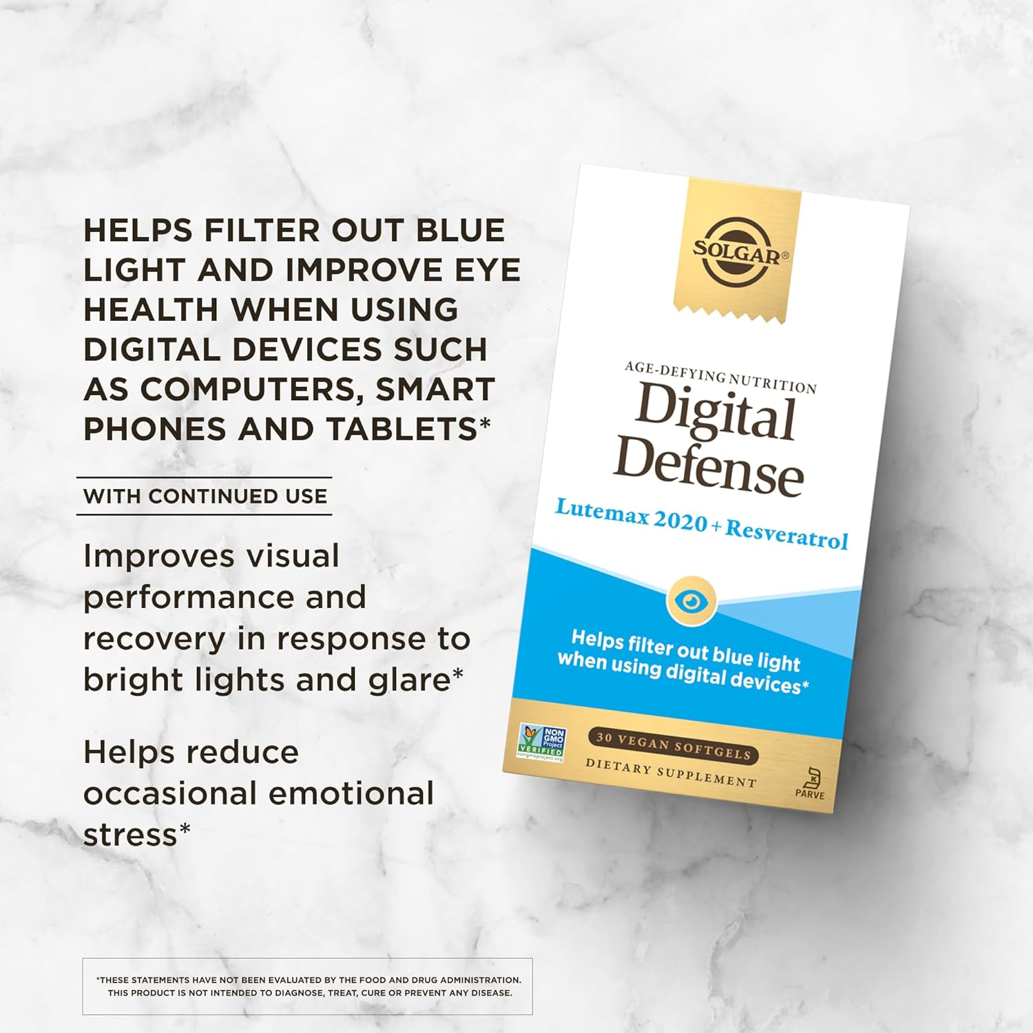 Solgar Digital Defense Age-Defying Nutrition - Antioxidant Support for Eye Health, Vitamin C, Resveratrol, Zinc, Lutein & Zeaxanthin, Vegan, 30 Servings