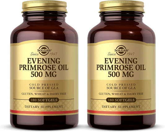 Solgar Evening Primrose Oil Softgels - 500mg, 180 Count, Pack of 2 - Cold Pressed GLA Source - Gluten & Dairy Free - 360 Servings