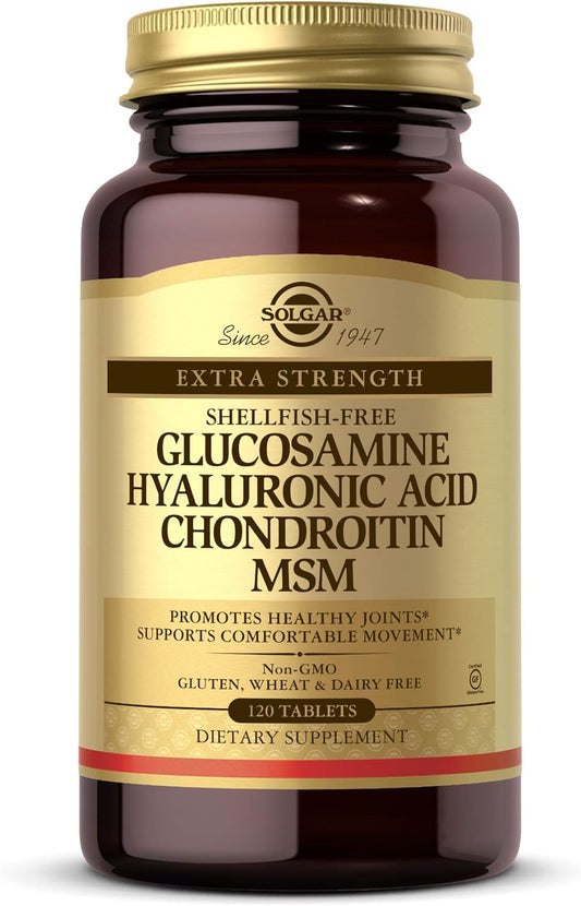 Solgar Extra Strength Glucosamine Hyaluronic Acid Chondroitin MSM Tablets for Healthy Joints - Shellfish Free, Non-GMO, Gluten Free - 40 Servings