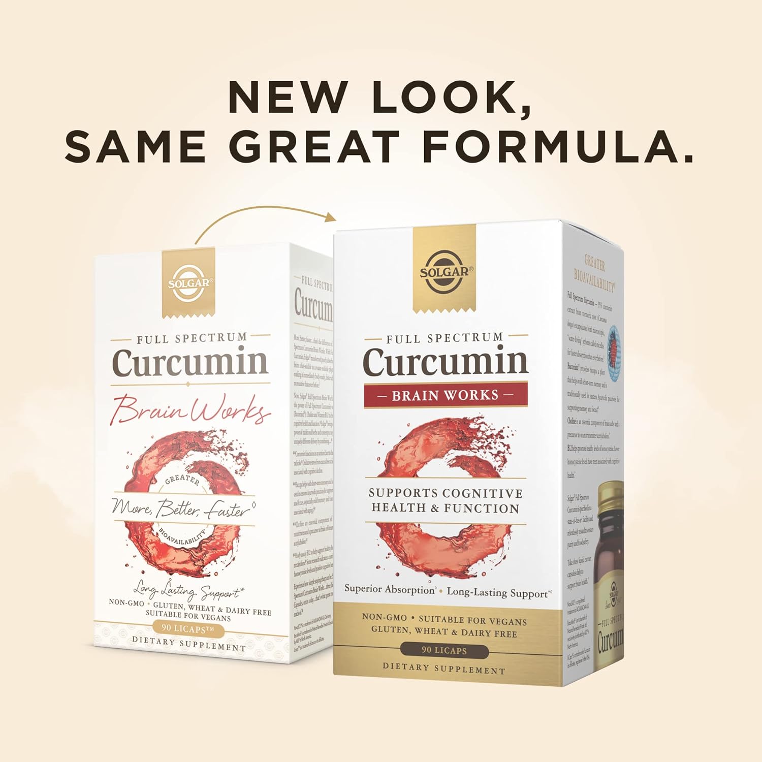 Solgar Full Spectrum Curcumin Brain Support Capsules - Memory, Focus, Cognitive Function - Antioxidant Blend with BacoMind, Choline, Vitamin B12 - Non-GMO, Vegan - 180 Licaps