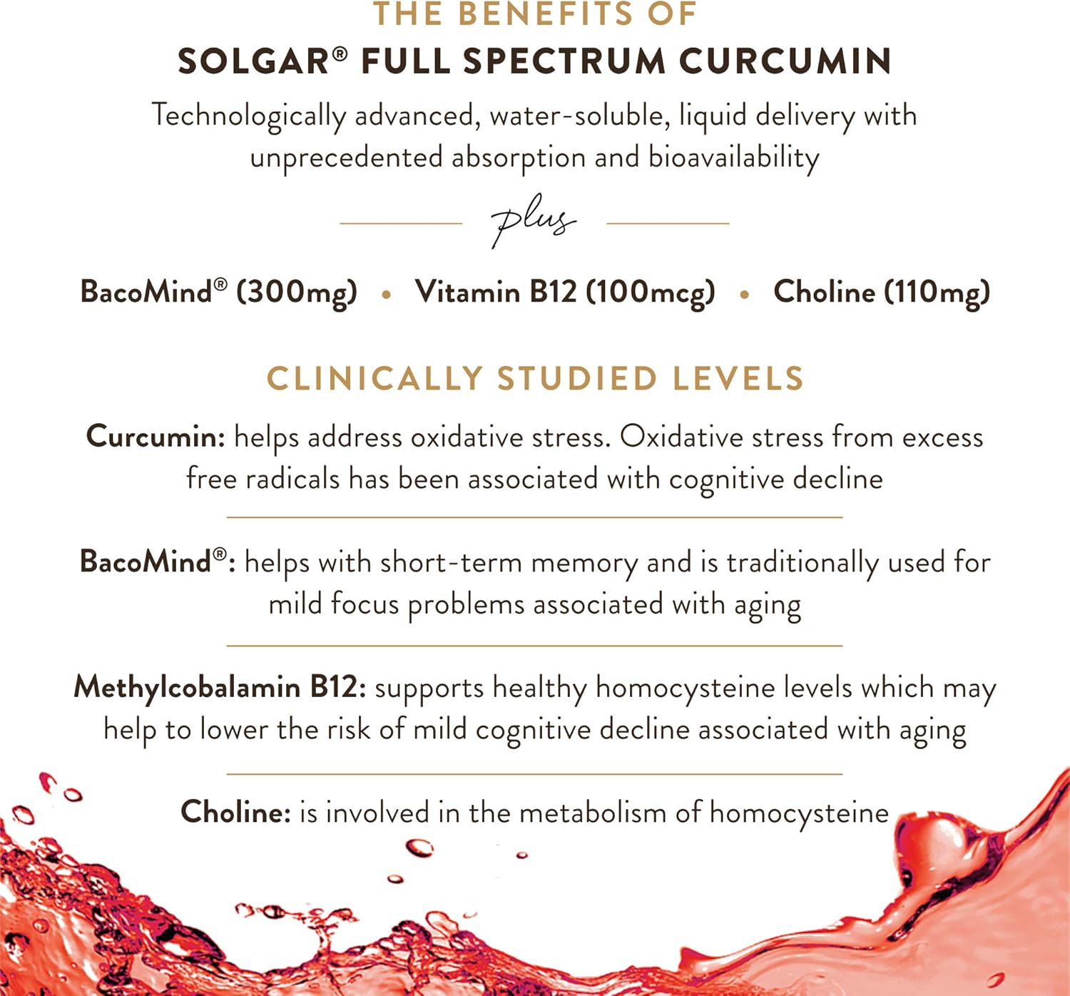 Solgar Full Spectrum Curcumin Brain Support Capsules - Memory, Focus, Cognitive Function - Antioxidant Blend with BacoMind, Choline, Vitamin B12 - Non-GMO, Vegan - 180 Licaps