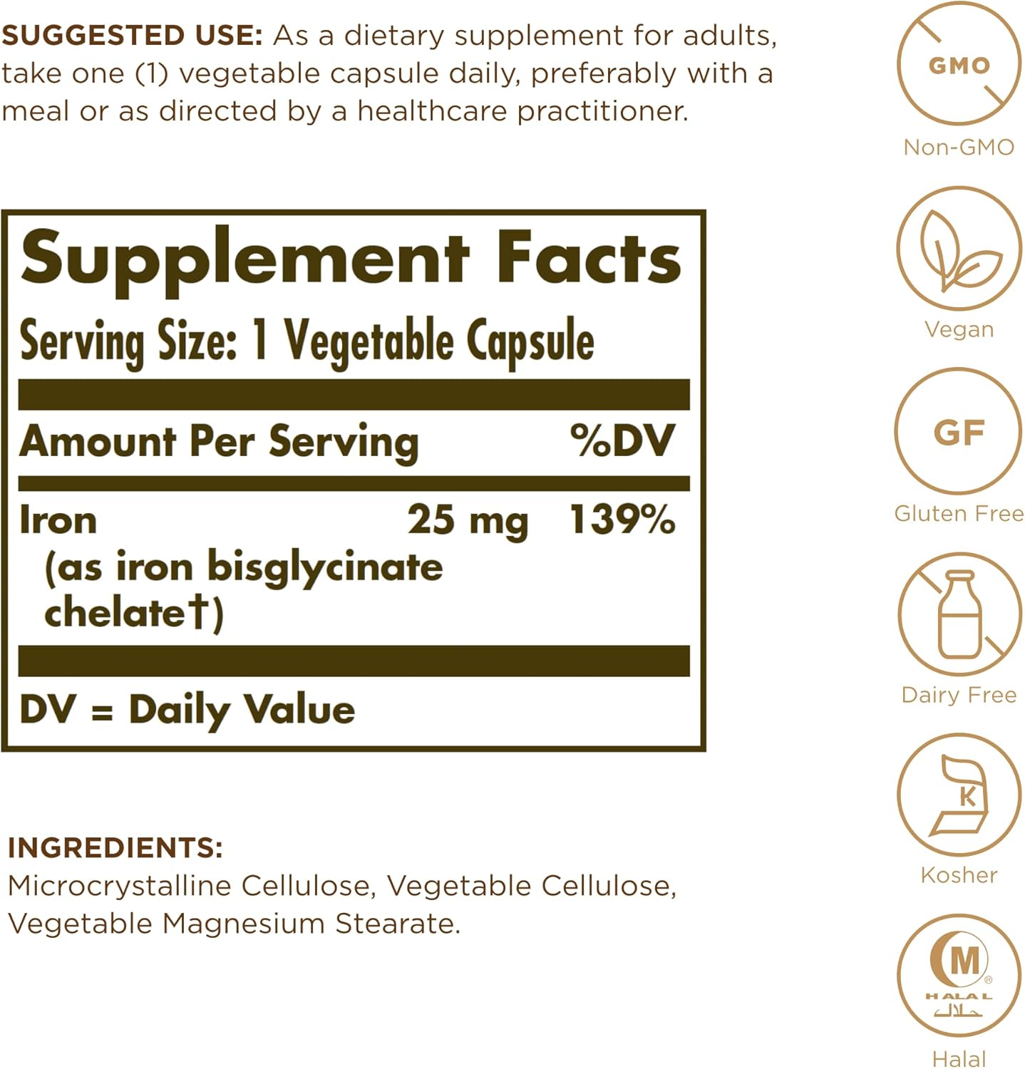 Solgar Gentle Iron Bisglycinate 25 mg Capsules - 3 Pack, 180 Vegetable Capsules Each - Non-Constipating, Gentle on Stomach - Non-GMO, Gluten Free - 540 Servings