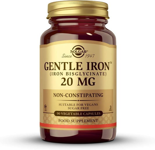 Solgar Gentle Iron Bisglycinate Capsules - 25 mg, 90 Count - Non-Constipating, Gluten Free Formula - Easy on Stomach - 90 Servings
