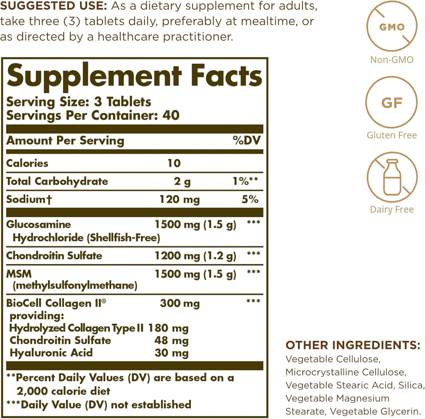 Solgar Glucosamine Hyaluronic Acid Chondroitin MSM Tablets x 240 - Joint Health Support - Non-GMO, Gluten Free - 80 Servings