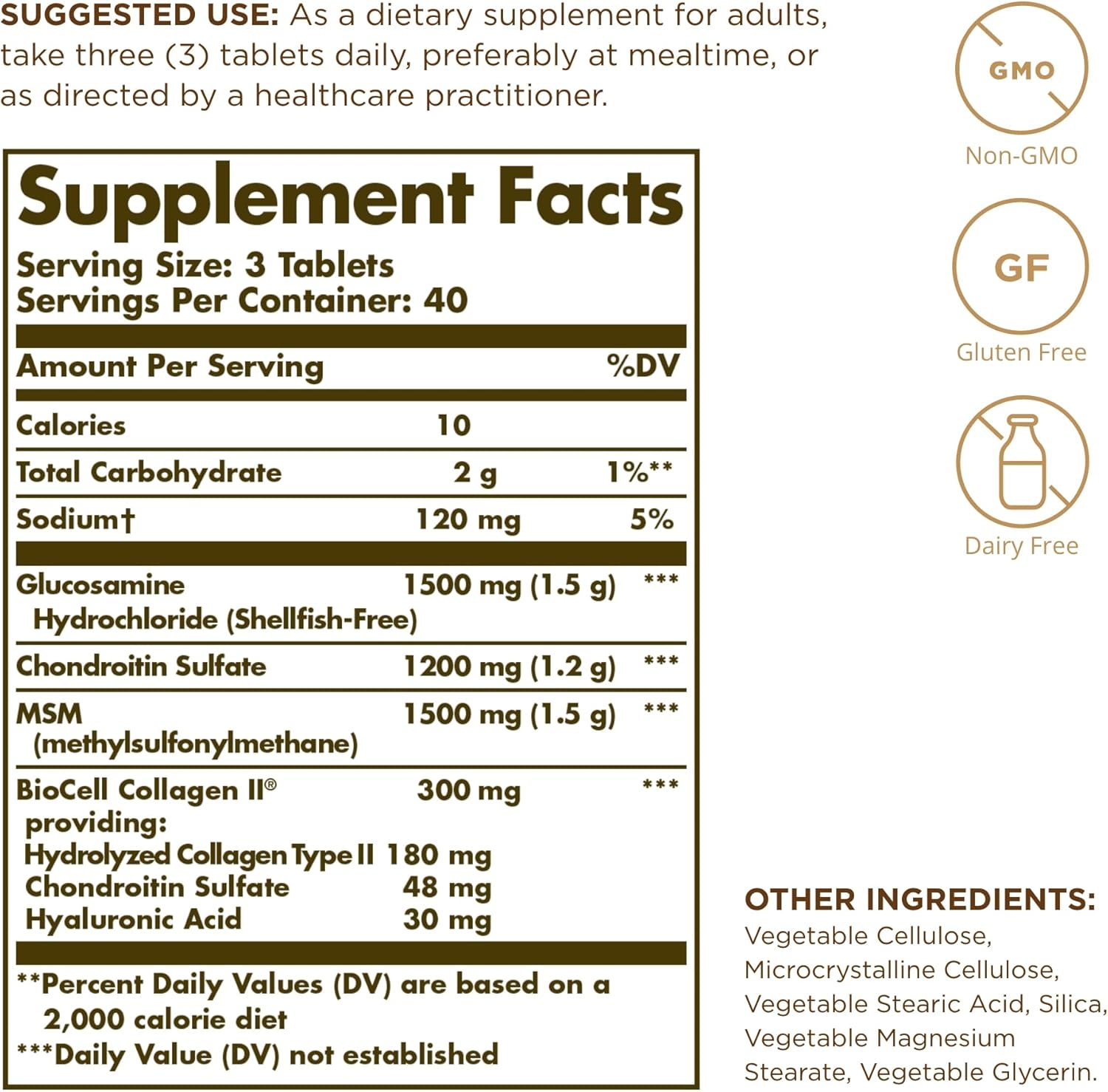 Solgar Glucosamine Hyaluronic Acid Chondroitin MSM Tablets x 240 - Joint Health Support - Non-GMO, Gluten Free - 80 Servings