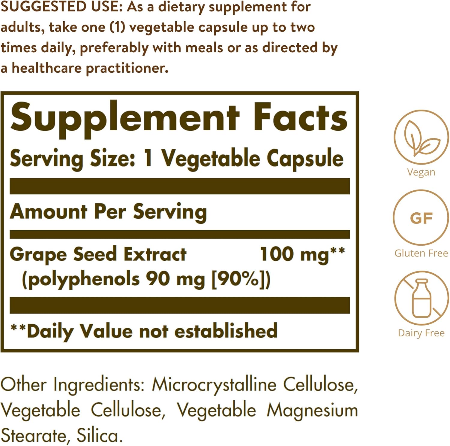 Solgar Grape Seed Extract 100mg Capsules - Antioxidant & Cardio Support - Vegan, Gluten Free - 60 Servings
