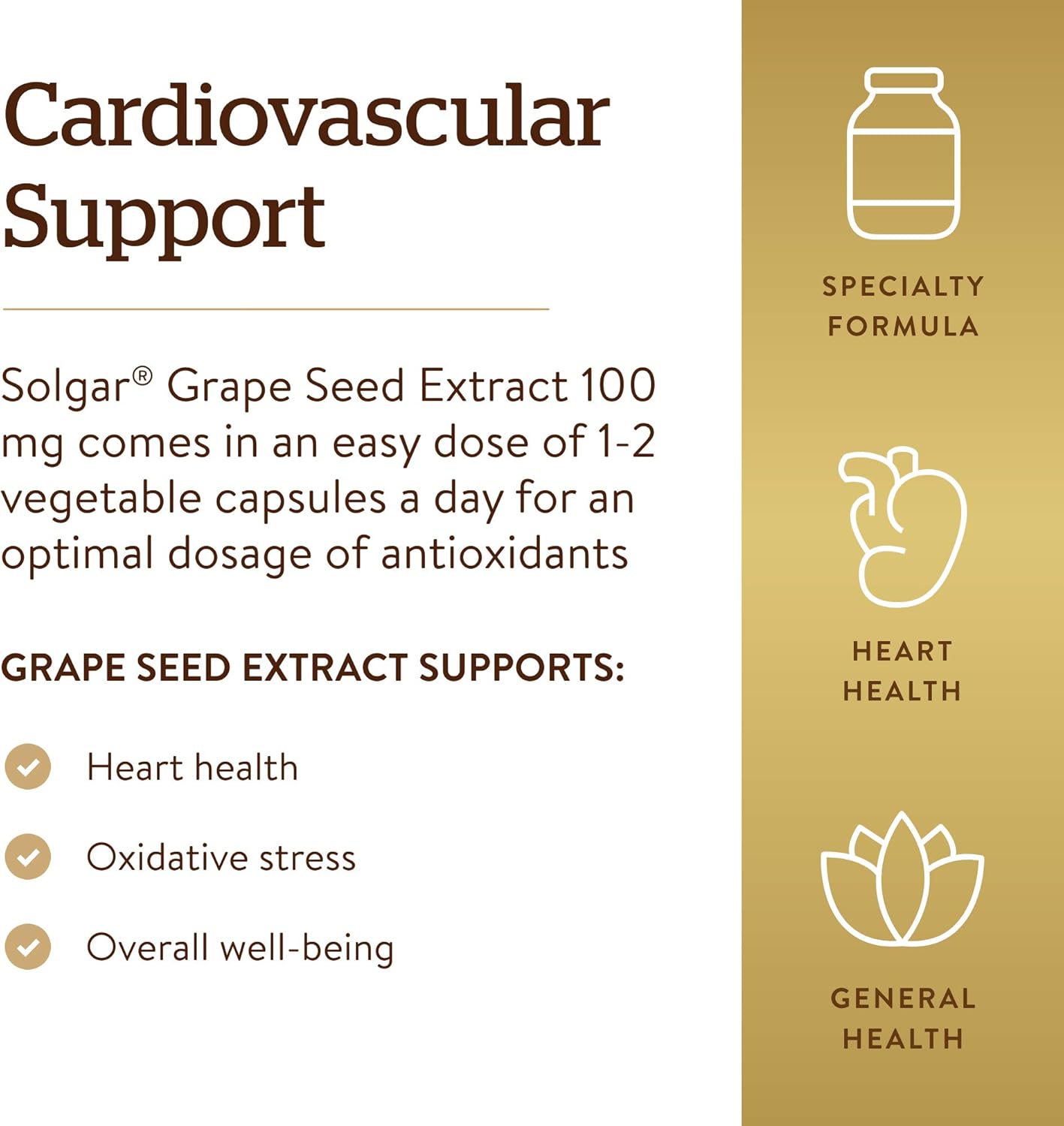 Solgar Grape Seed Extract 100mg Capsules - Antioxidant & Cardio Support - Vegan, Gluten Free - 60 Servings