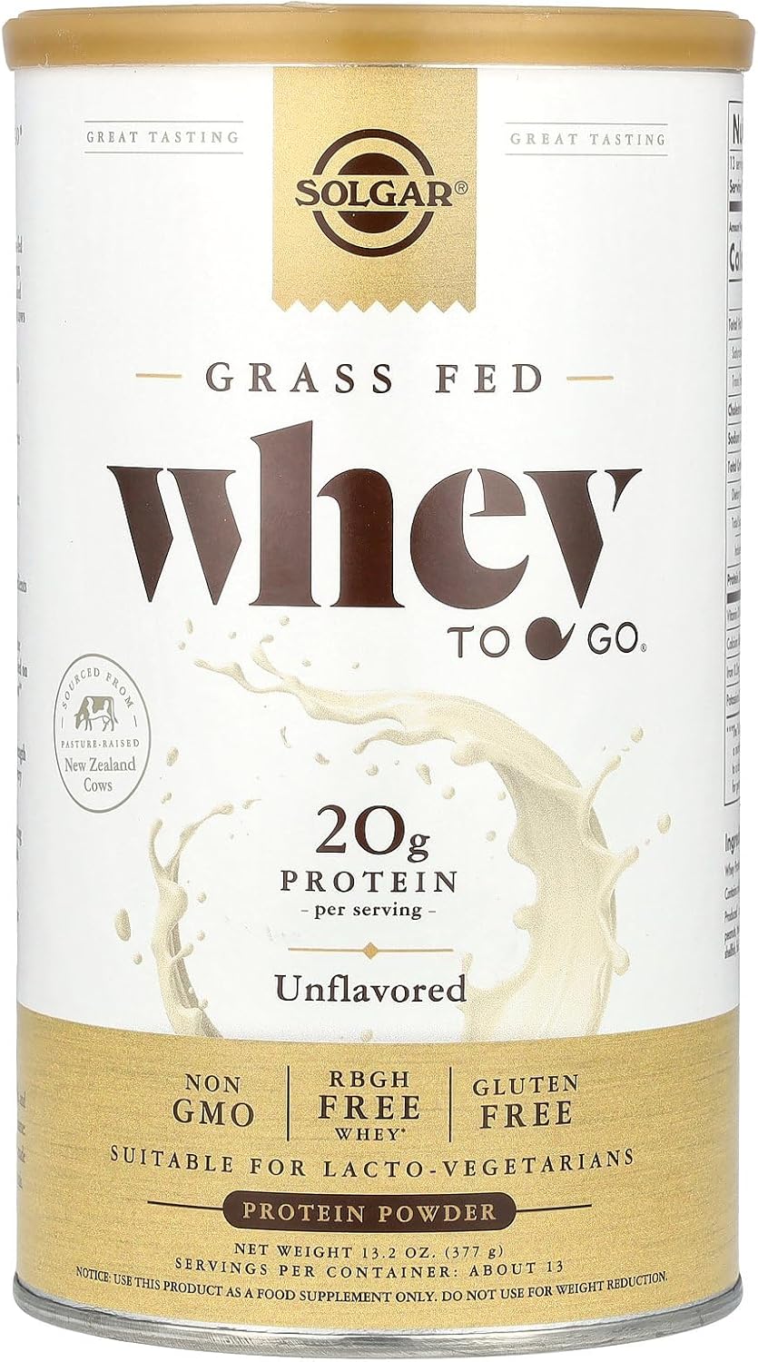Solgar Grass Fed Whey Protein Powder 11.2oz - Unflavored - 20g Protein from New Zealand Cows - Supports Strength & Recovery - Non-GMO - 13 Servings
