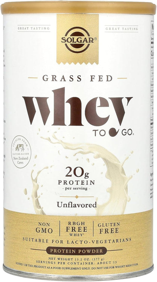 Solgar Grass Fed Whey Protein Powder 11.2oz - Unflavored - 20g Protein from New Zealand Cows - Supports Strength & Recovery - Non-GMO - 13 Servings