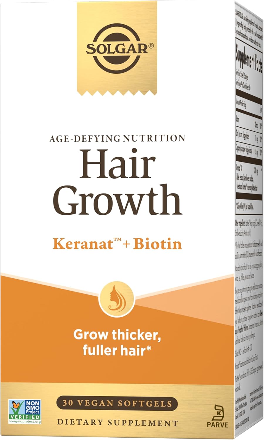 Solgar Hair Growth Age-Defying Nutrition Softgels - Keranat Oil, Biotin, Zinc, Copper - Vegan, Dairy, Soy, Gluten Free - 30 Servings