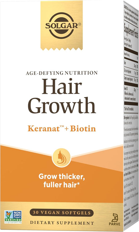 Solgar Hair Growth Age-Defying Nutrition Softgels - Keranat Oil, Biotin, Zinc, Copper - Vegan, Dairy, Soy, Gluten Free - 30 Servings