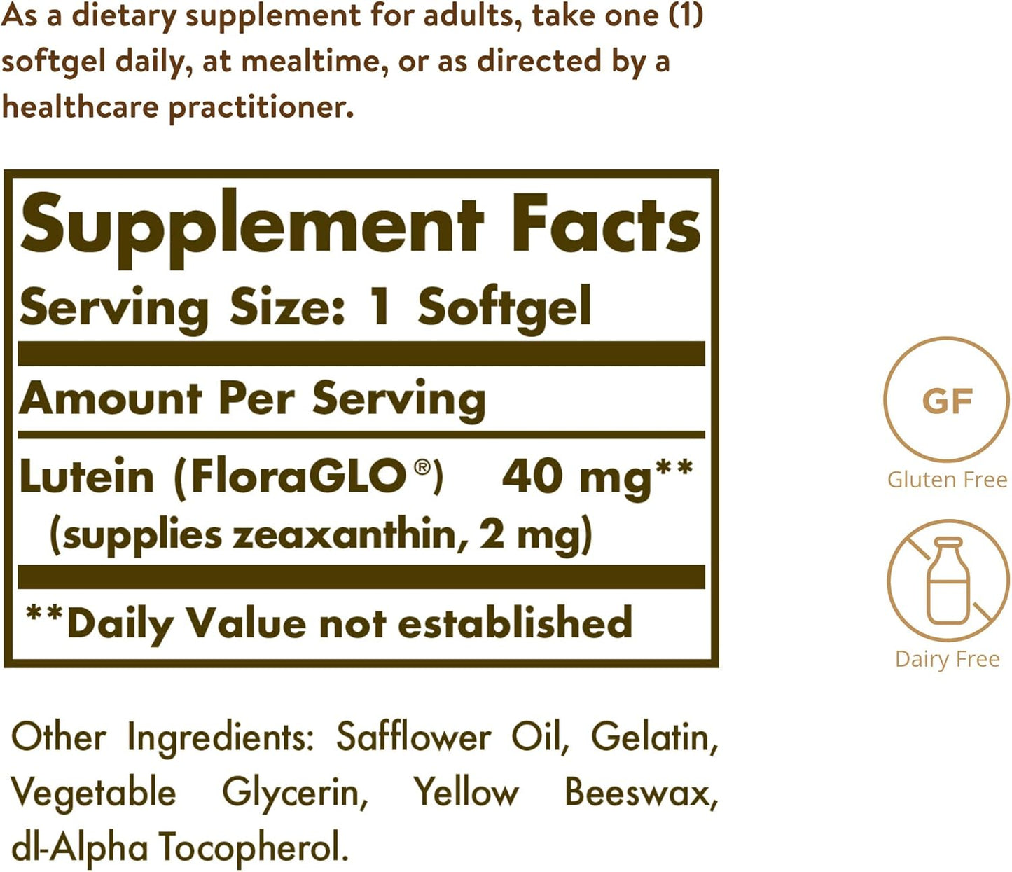 Solgar Lutein Softgels 40mg - Promotes Eye Health, Blue-Light Protection - FloraGLO Lutein, Gluten & Dairy Free - 30 Servings
