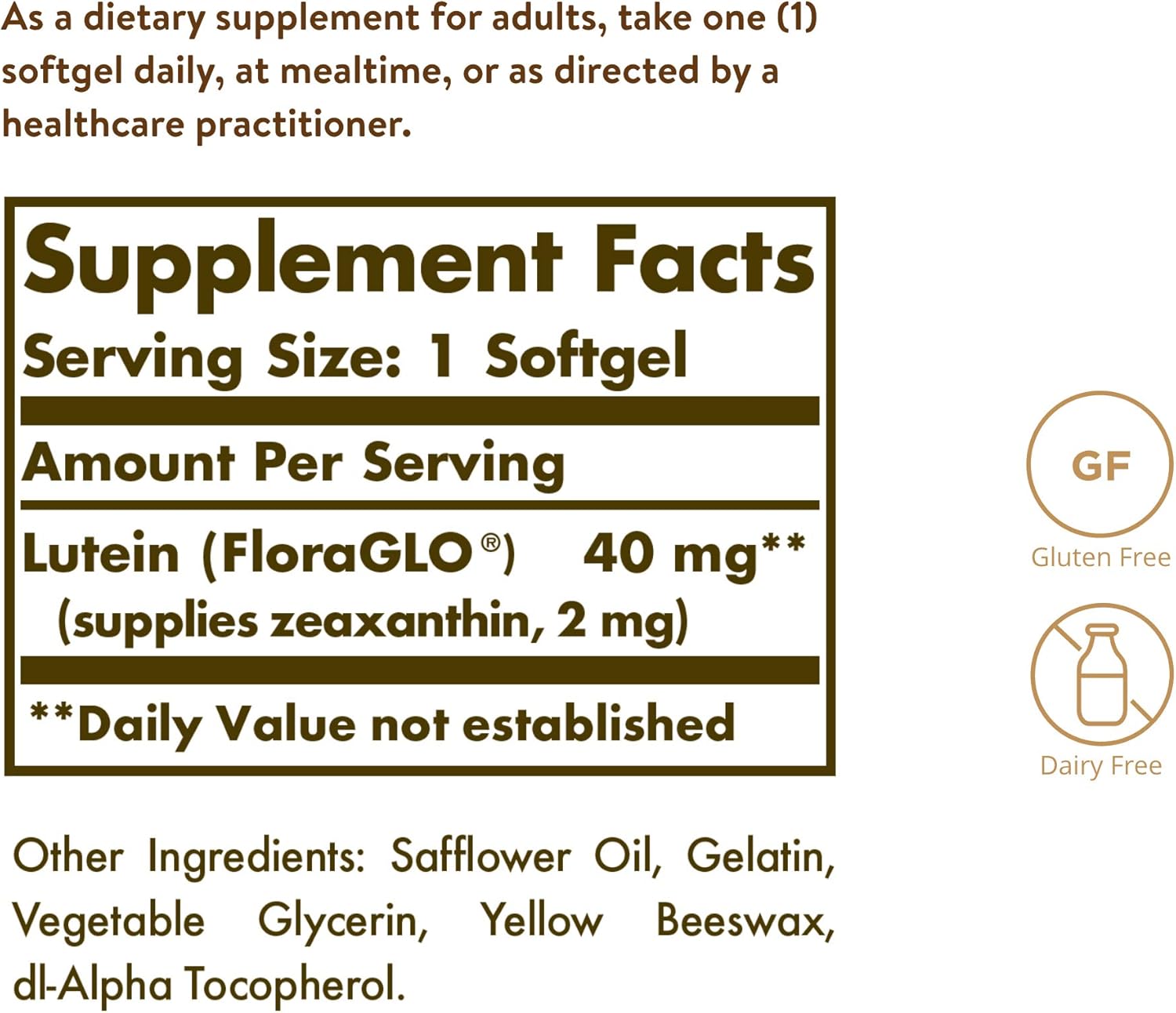 Solgar Lutein Softgels 40mg - Promotes Eye Health, Blue-Light Protection - FloraGLO Lutein, Gluten & Dairy Free - 30 Servings