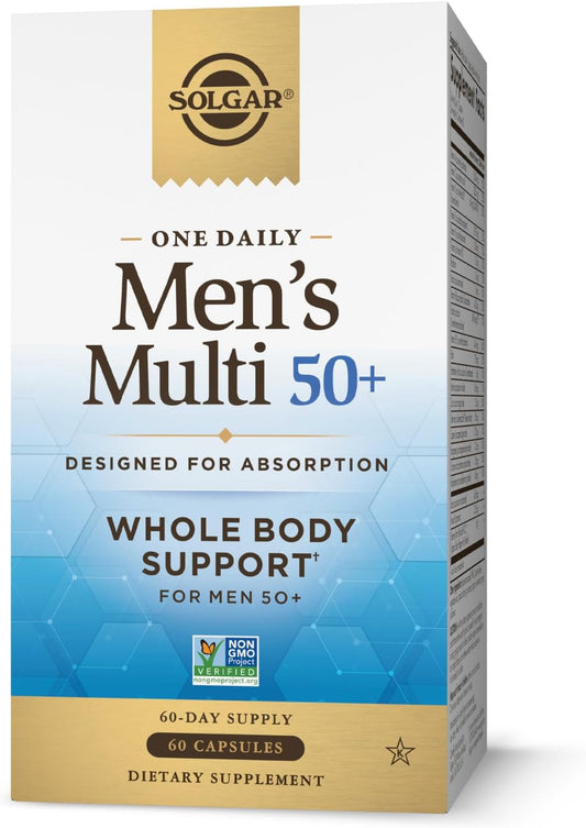 Solgar Men's 50+ Whole Body Support Daily Multivitamin - 60 Vegan Capsules, Heart, Energy, Stress, Muscle, Bone, Prostate Support