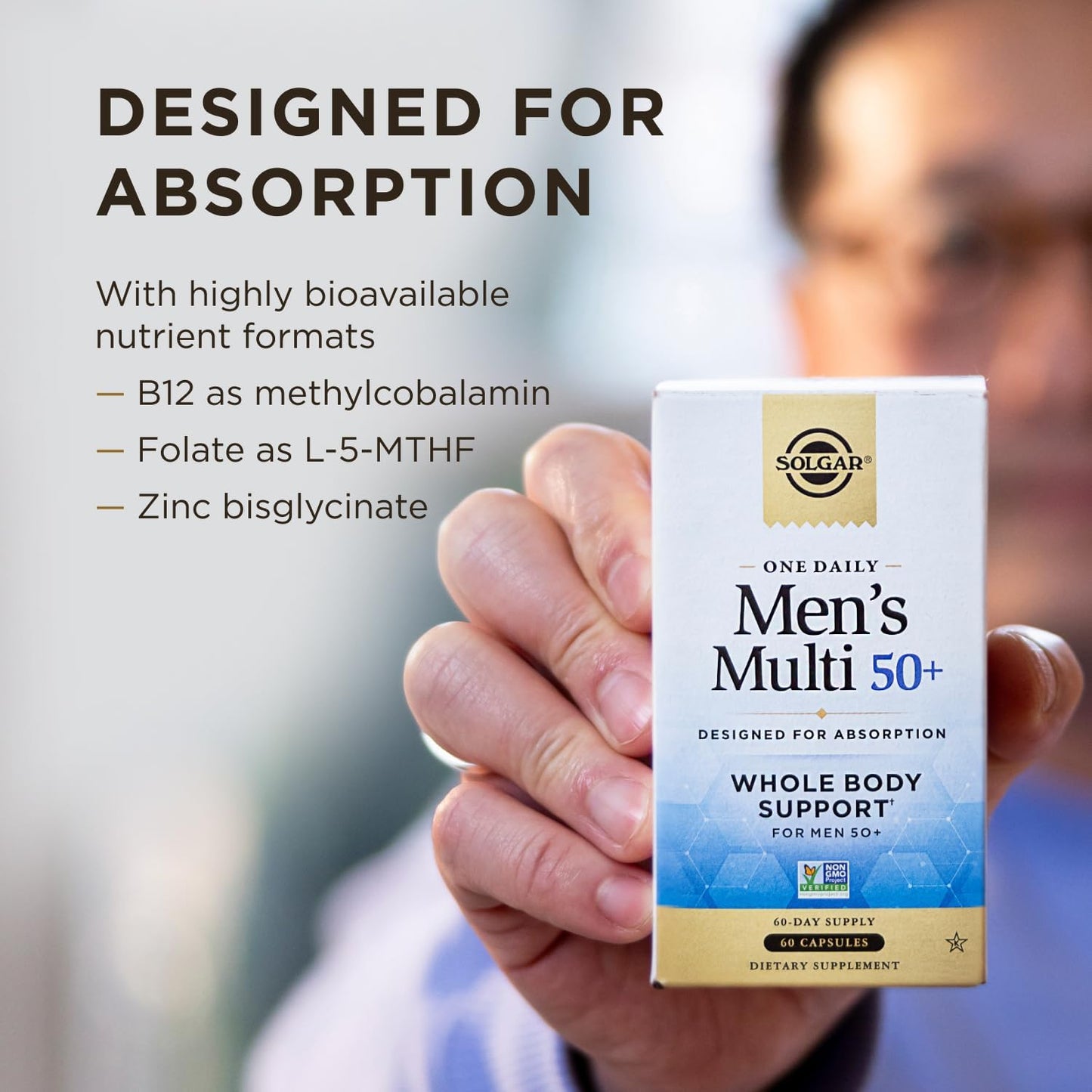 Solgar Men's 50+ Whole Body Support Daily Multivitamin - 60 Vegan Capsules, Heart, Energy, Stress, Muscle, Bone, Prostate Support