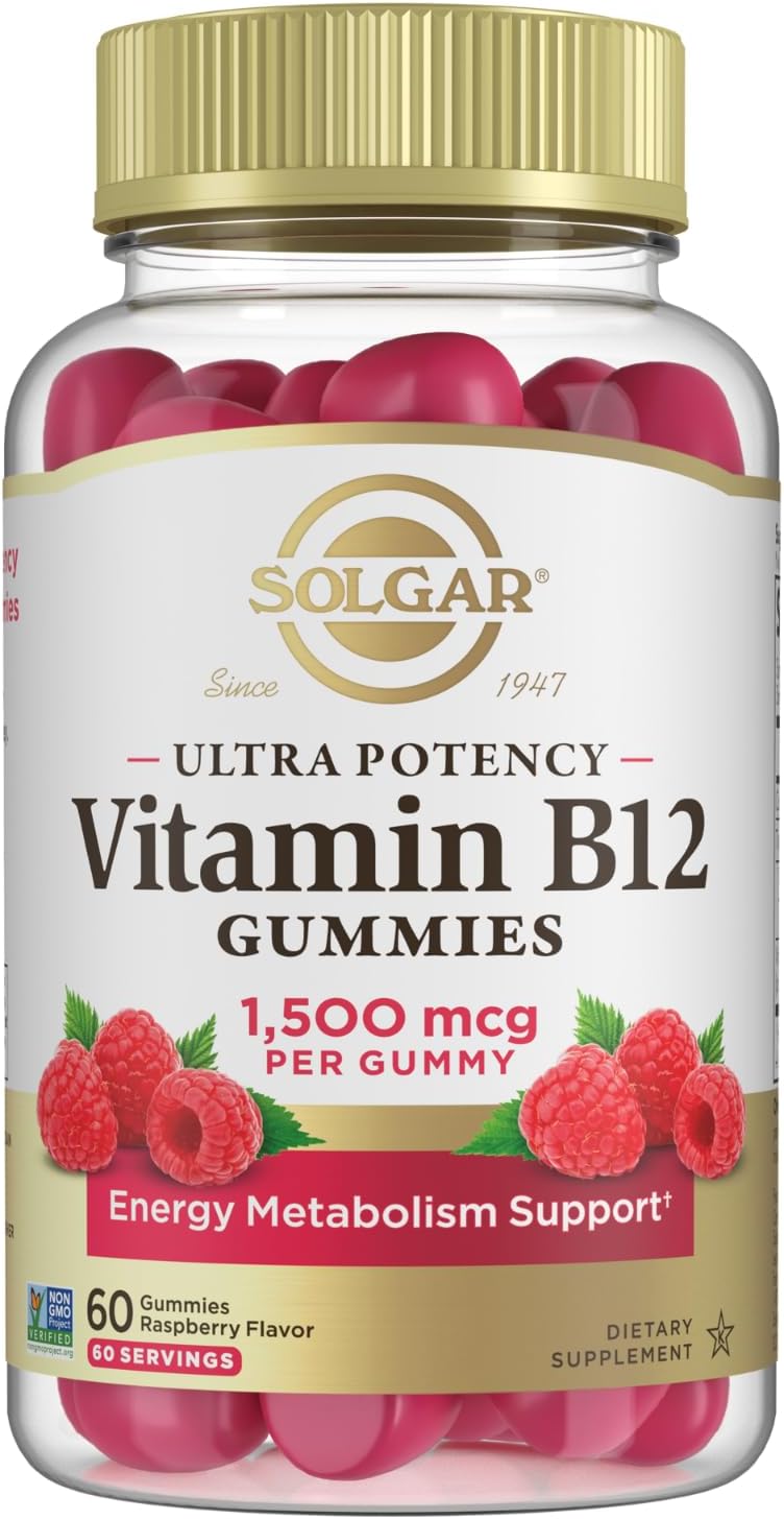 Solgar Methyl B12 Gummies 1,500mcg for Energy & Metabolism, Raspberry Flavor, Vegan & Gluten-Free, 60 Servings