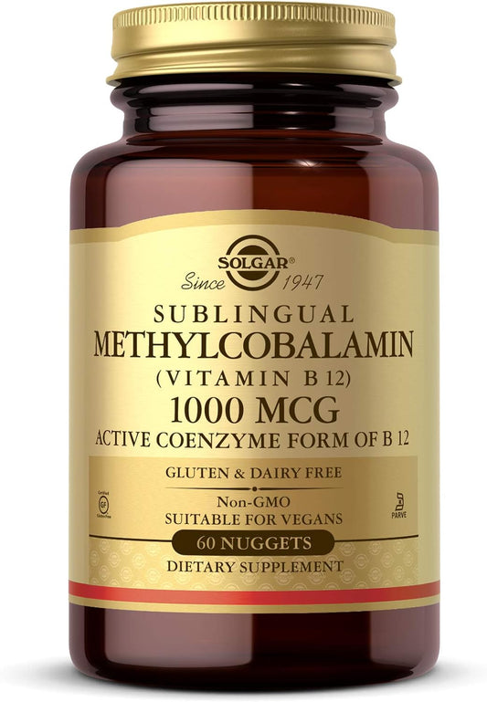 Solgar Methylcobalamin 1000 mcg Nuggets - Energy Metabolism Support - Body-Ready Vitamin B12 - Non GMO, Vegan, Gluten & Dairy Free - 60 Servings