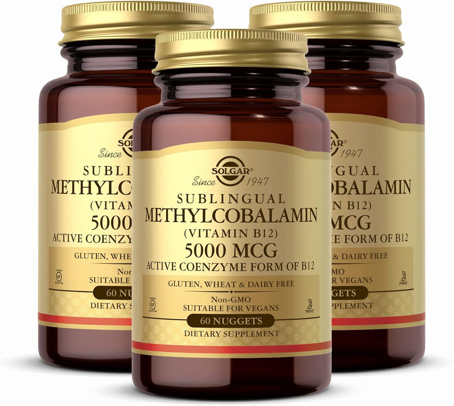 Solgar Methylcobalamin 5000 mcg Vitamin B12 Nuggets - 3 Pack, 180 Servings - Energy Metabolism Support - Non-GMO, Vegan, Gluten Free