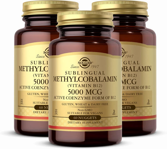 Solgar Methylcobalamin 5000 mcg Vitamin B12 Nuggets - 3 Pack, 180 Servings - Energy Metabolism Support - Non-GMO, Vegan, Gluten Free