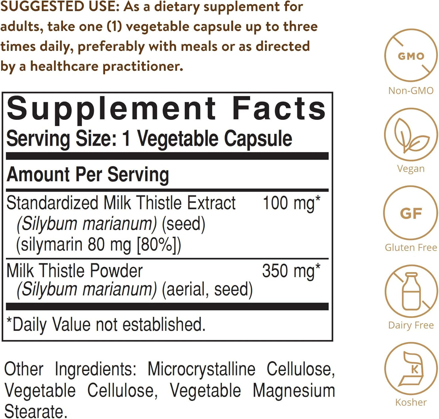 Solgar Milk Thistle Capsules - Liver Support with Full Potency - Non-GMO, Vegan, Gluten Free, Dairy Free - 100 Servings
