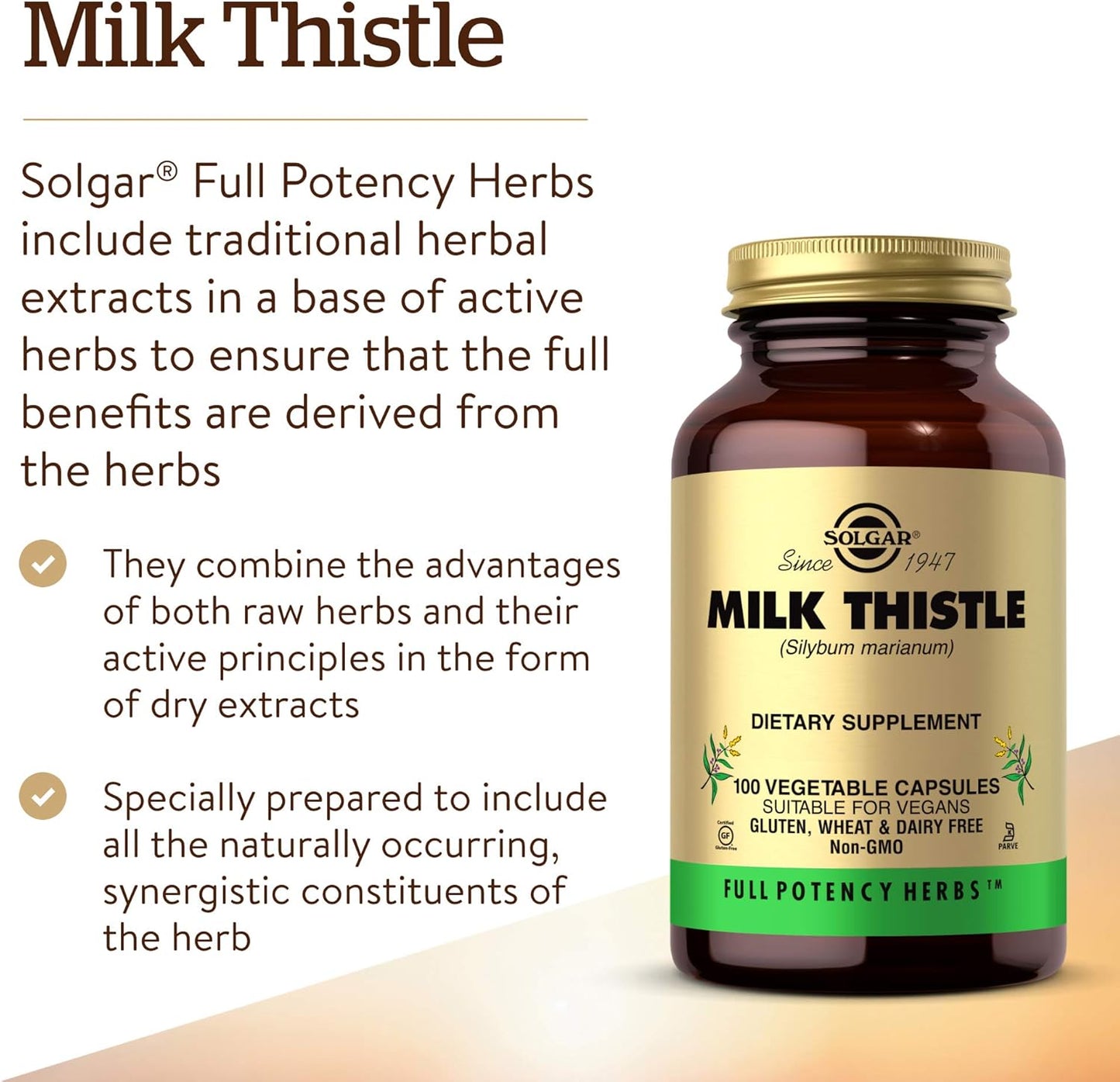 Solgar Milk Thistle Capsules - Liver Support with Full Potency - Non-GMO, Vegan, Gluten Free, Dairy Free - 100 Servings