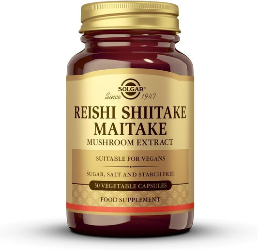 Solgar Multi-Mushroom Complex Capsules - Reishi, Shiitake, Maitake Extract - Rich in Beta Glucans - Non-GMO, Vegan, Gluten & Dairy Free - 50 Servings