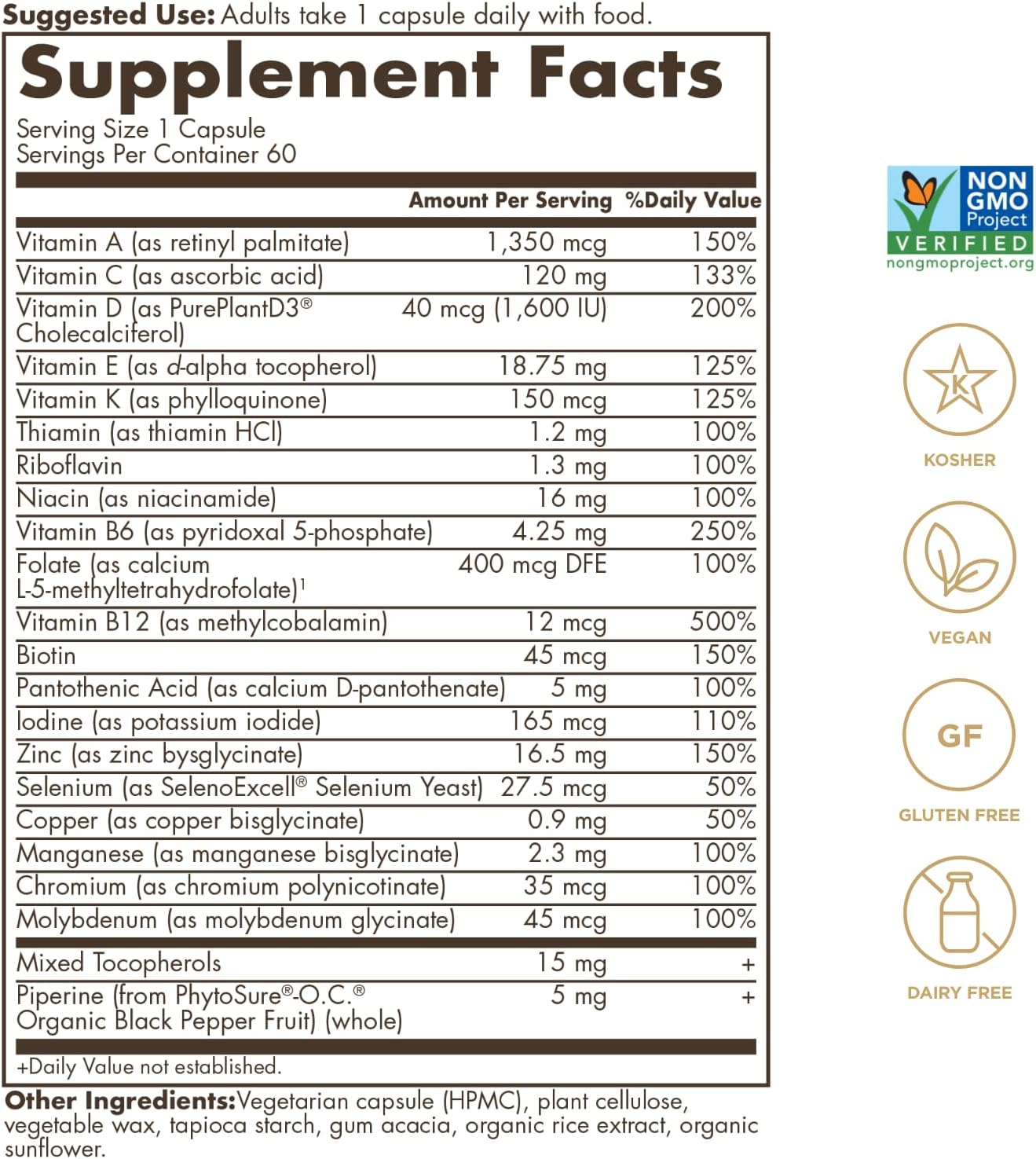 Solgar One Daily Men's Multivitamin: Whole Body Support Supplement for Immune, Heart, Energy, Stress & Muscle Health - 60 Servings