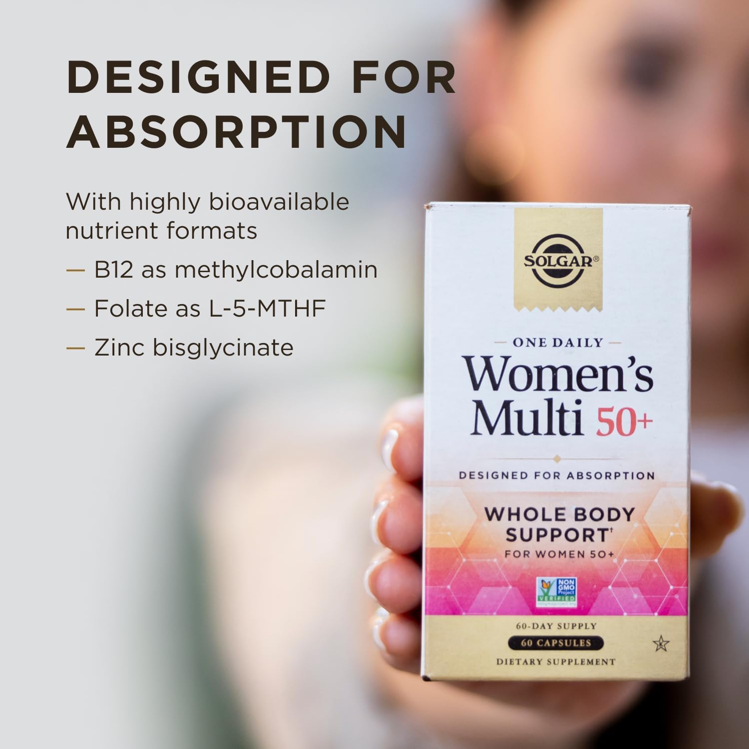 Solgar One Daily Women's Multi 50+ - Support Heart, Bone, Breast Health - Energy, Stress Relief - Hair, Skin & Nails - 60 Vegan Capsules
