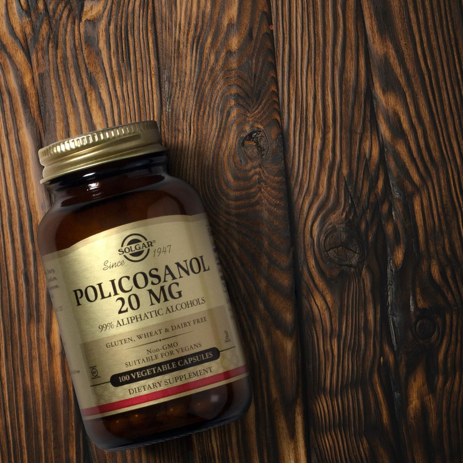 Solgar Policosanol 20 mg Capsules for Heart Health - Vegan, Gluten Free, Dairy Free, Kosher - 100 Servings