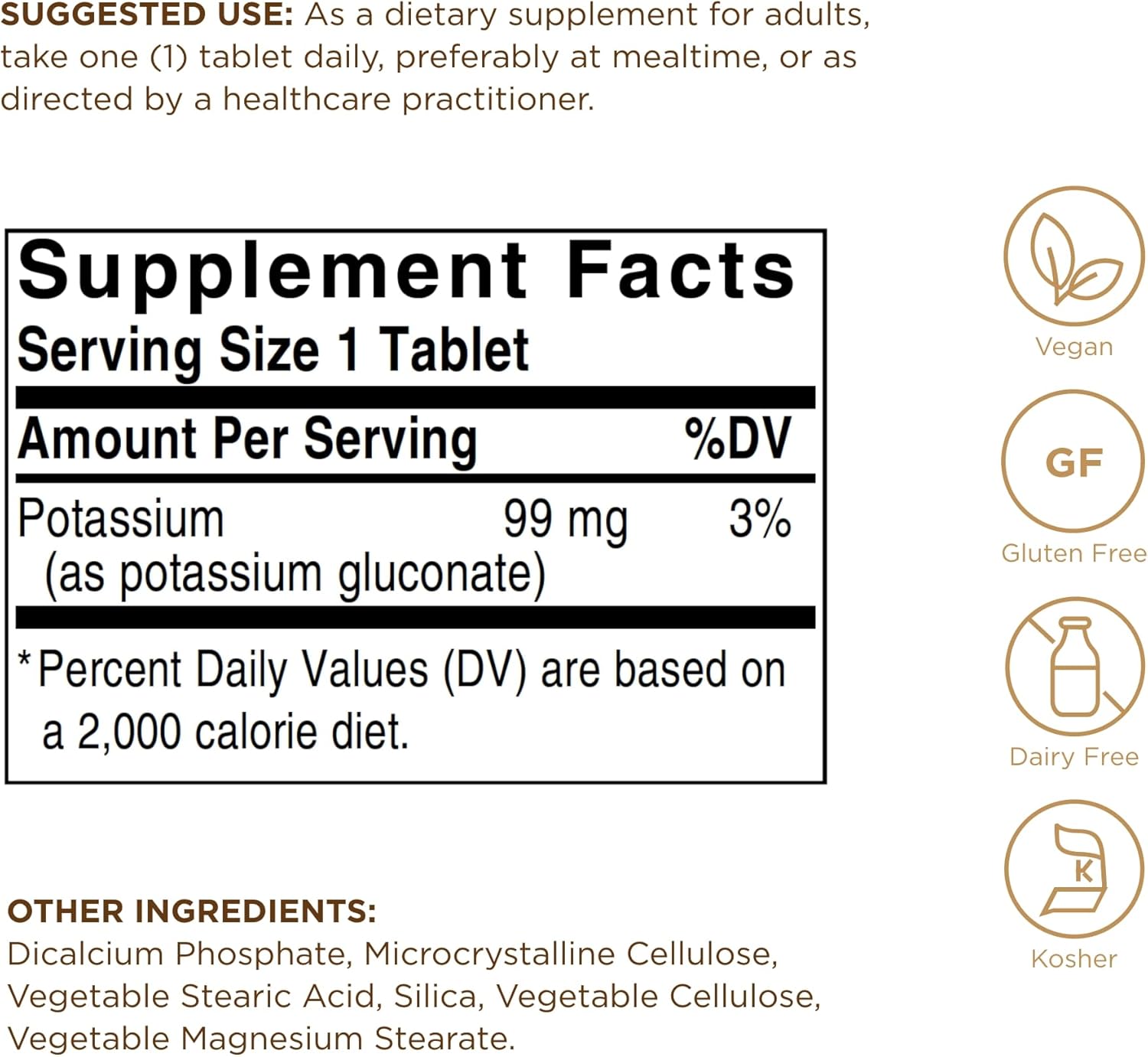 Solgar Potassium 250 Tablets for Nerve & Muscle Health - Vegan, Gluten & Dairy Free - Promotes Electrolyte Balance - Kosher - 250 Servings