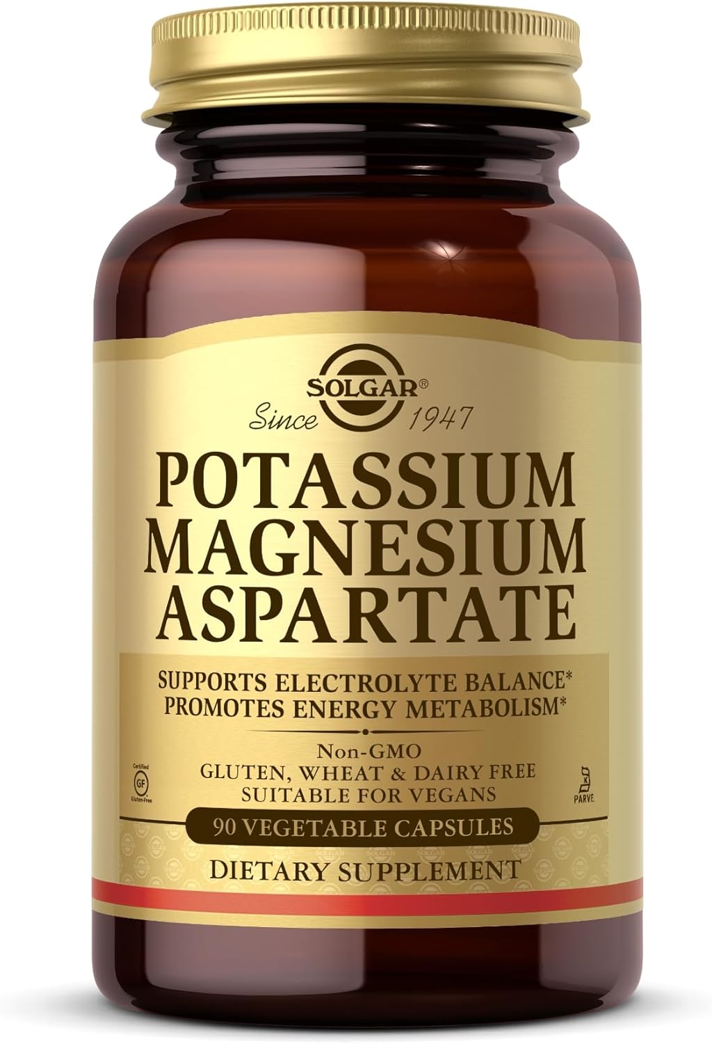 Solgar Potassium Magnesium Aspartate Capsules - 90 Count - Electrolyte Balance & Energy Metabolism Support - Vegan, Gluten Free, Dairy Free - 90 Servings