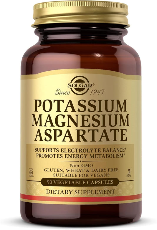 Solgar Potassium Magnesium Aspartate Capsules - 90 Count - Electrolyte Balance & Energy Metabolism Support - Vegan, Gluten Free, Dairy Free - 90 Servings