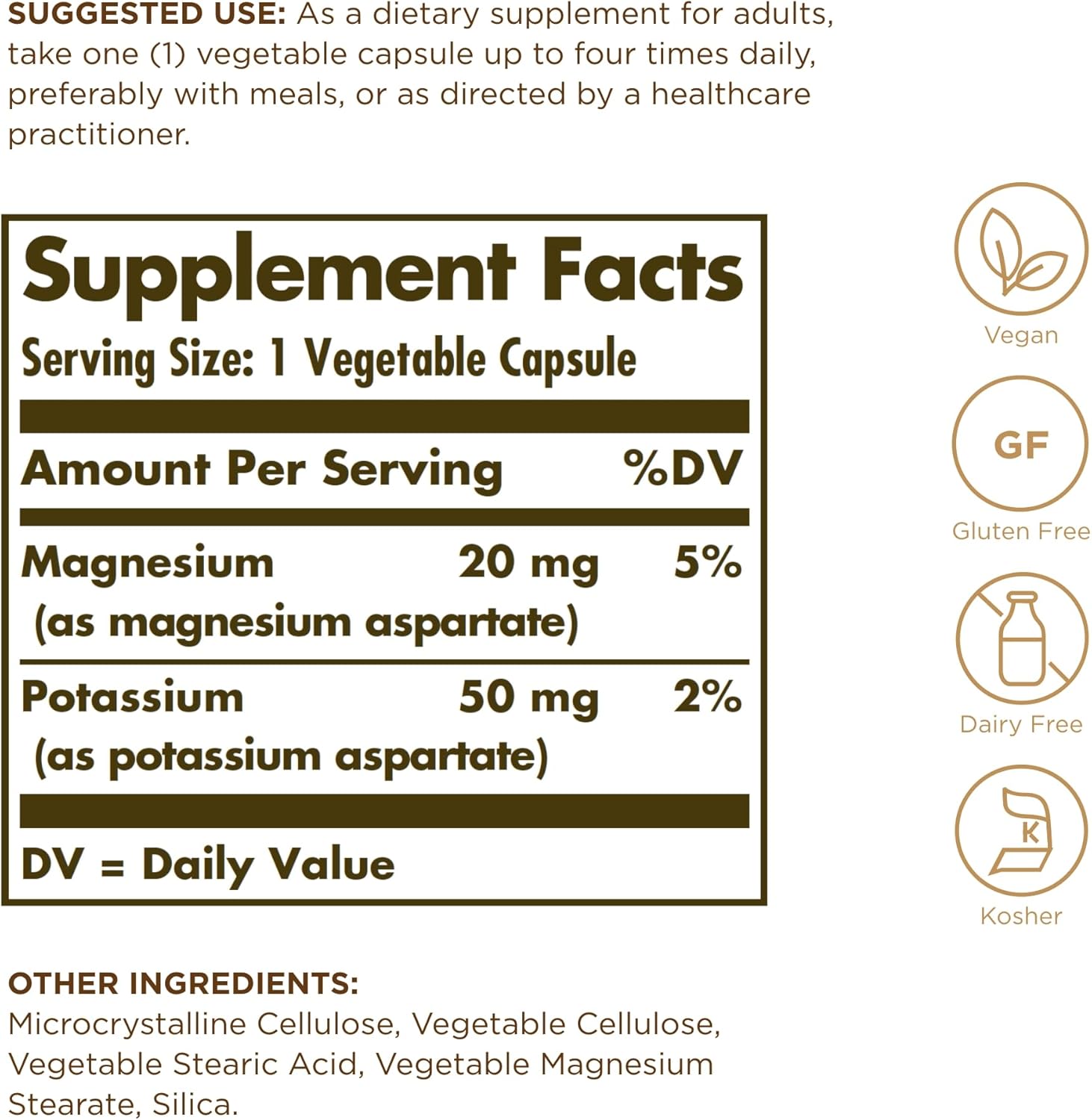 Solgar Potassium Magnesium Aspartate Capsules - 90 Count - Electrolyte Balance & Energy Metabolism Support - Vegan, Gluten Free, Dairy Free - 90 Servings