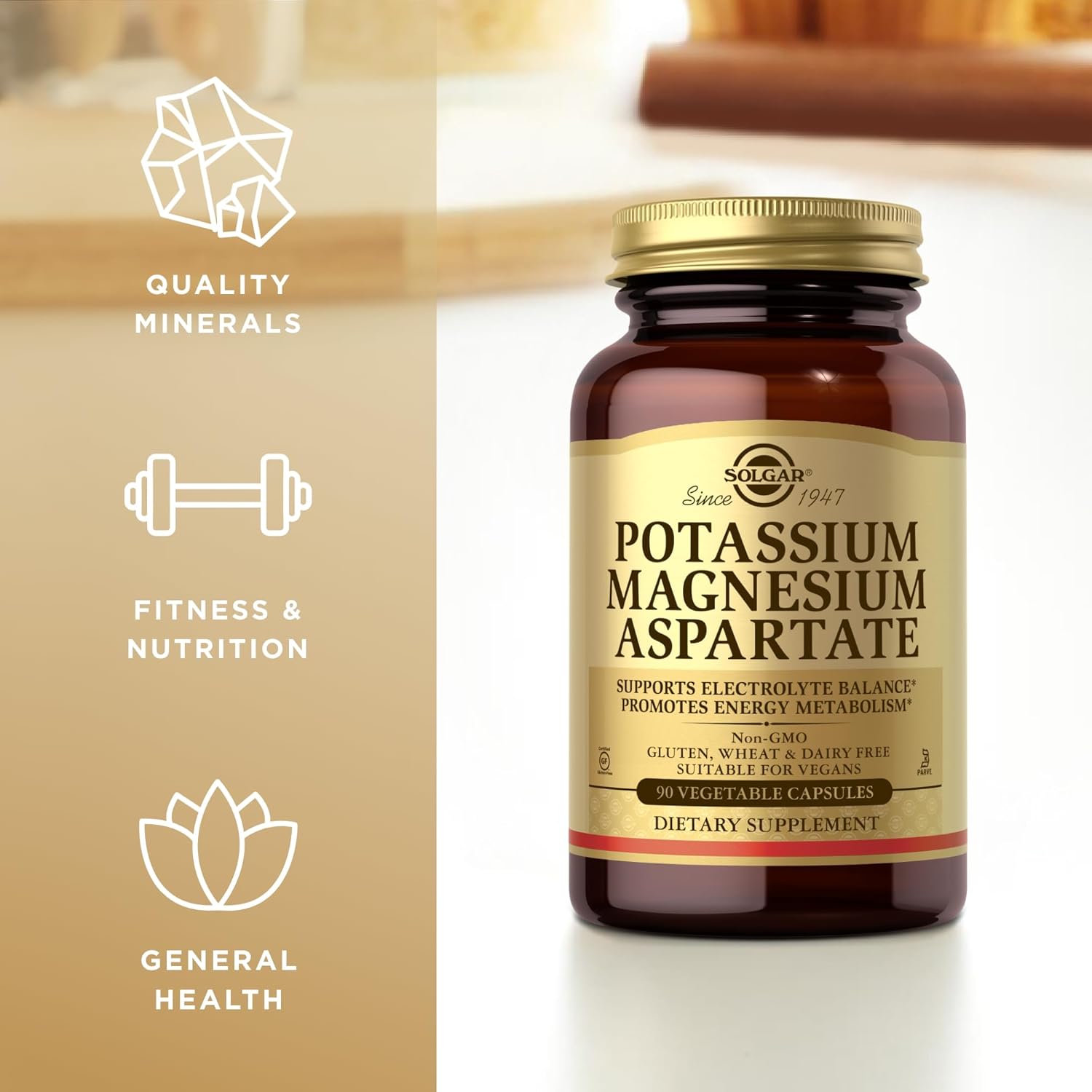 Solgar Potassium Magnesium Aspartate Capsules - 90 Count - Electrolyte Balance & Energy Metabolism Support - Vegan, Gluten Free, Dairy Free - 90 Servings