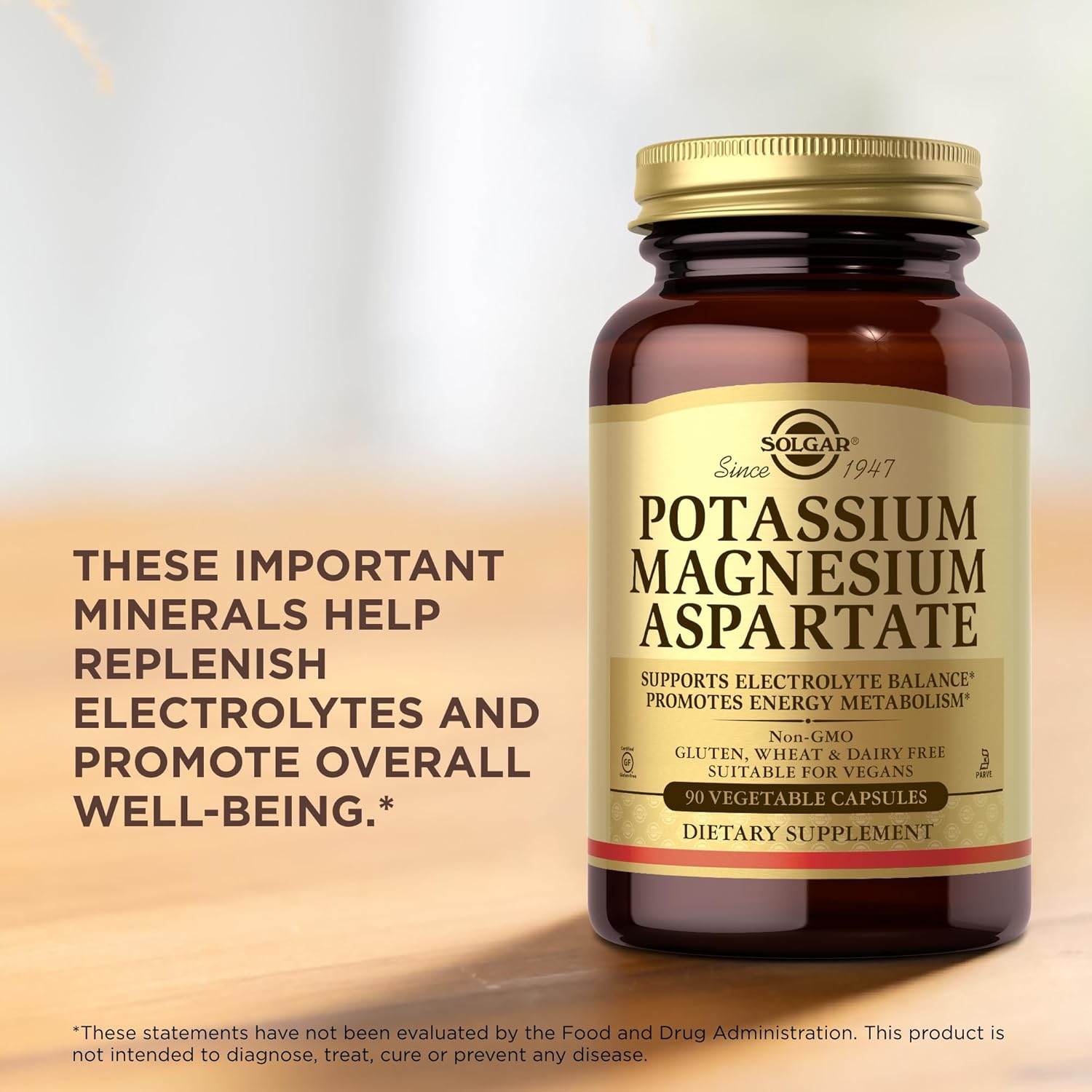Solgar Potassium Magnesium Aspartate Capsules - 90 Count - Electrolyte Balance & Energy Metabolism Support - Vegan, Gluten Free, Dairy Free - 90 Servings