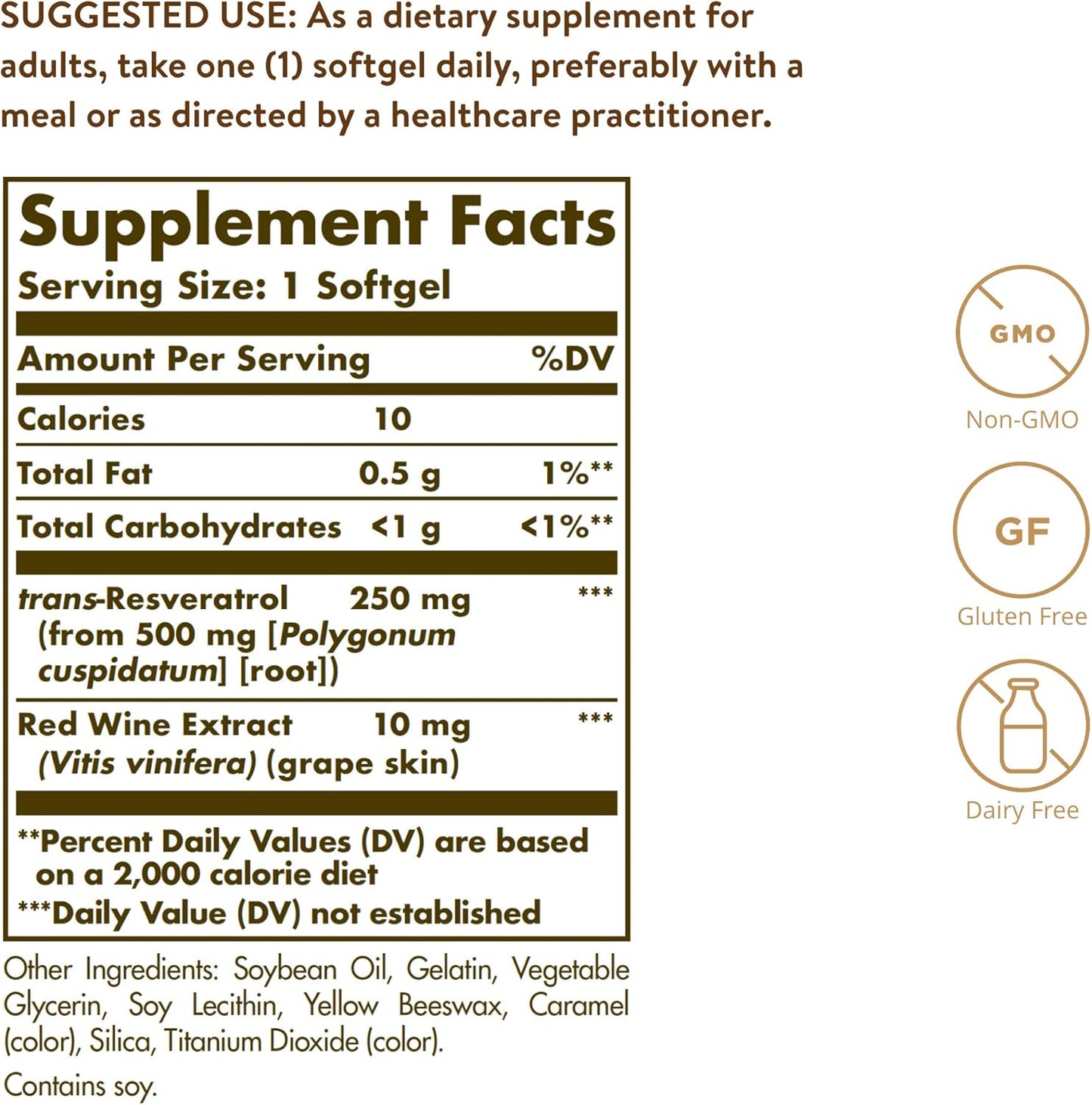 Solgar Resveratrol Softgels with Red Wine Extract - 250mg Antioxidant Immune Support - Non-GMO, Gluten Free, Dairy Free - 60 Servings