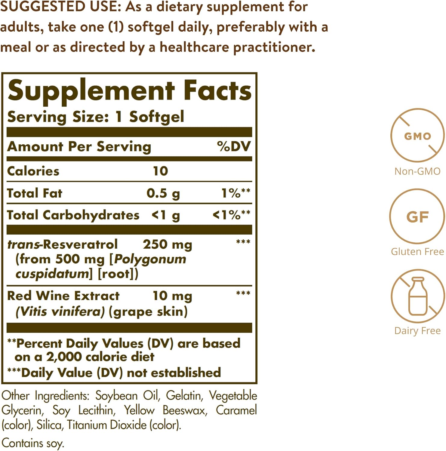 Solgar Resveratrol Softgels with Red Wine Extract - 250mg Antioxidant Immune Support - Non-GMO, Gluten Free, Dairy Free - 60 Servings