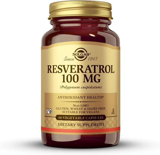 Solgar Resveratrol Supplement - 100 mg, 60 Capsules - Antioxidant Support for Cellular Health