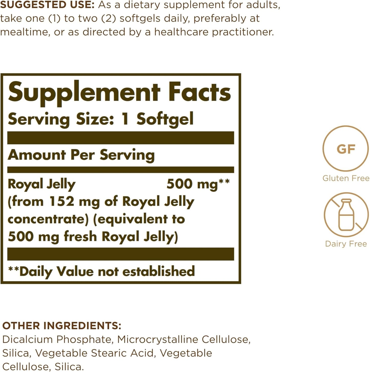Solgar Royal Jelly "500" Softgels - 60 Count, Gluten-Free, Dairy-Free - 60 Servings