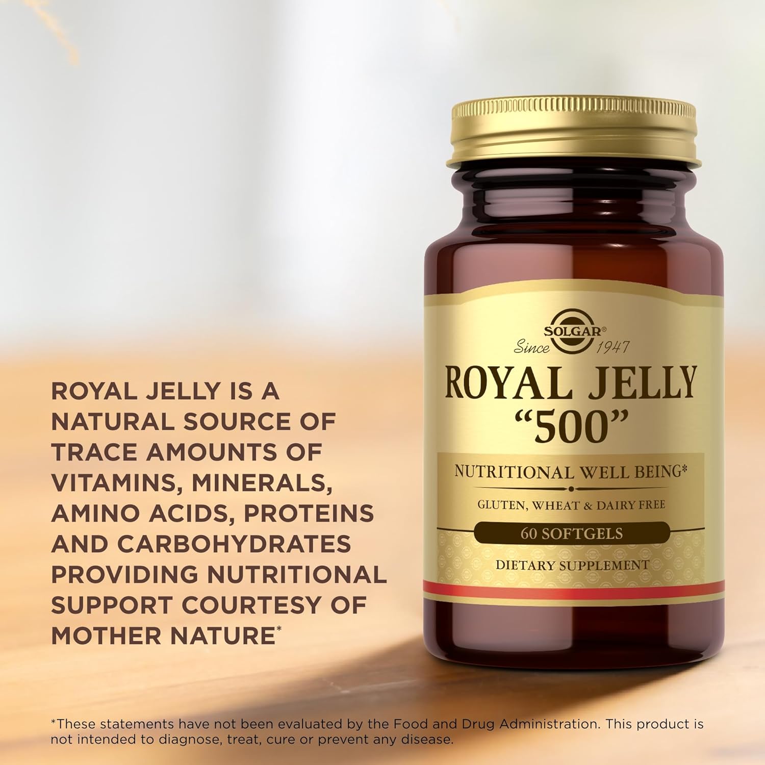 Solgar Royal Jelly "500" Softgels - 60 Count, Gluten-Free, Dairy-Free - 60 Servings