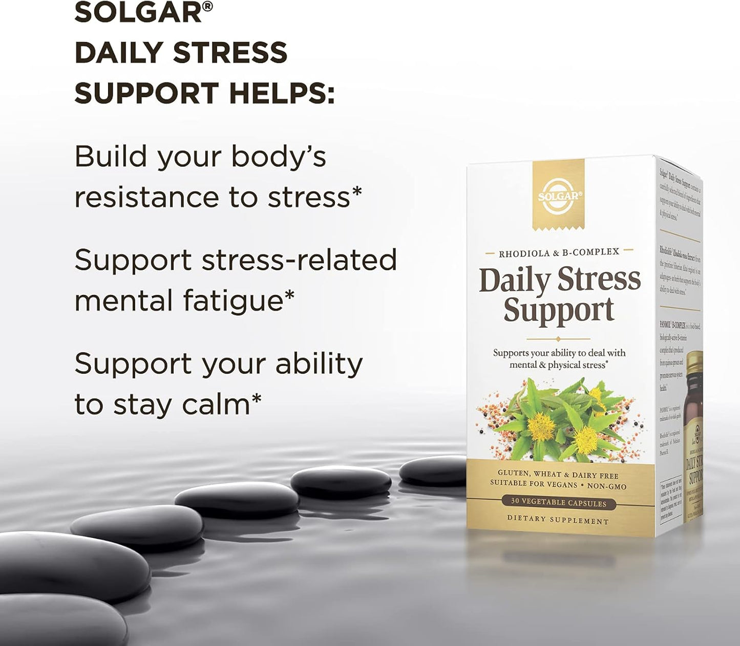 Solgar Stress Support Capsules with Rhodiola & B-Complex for Mental Fatigue - 60 Servings, Non-GMO