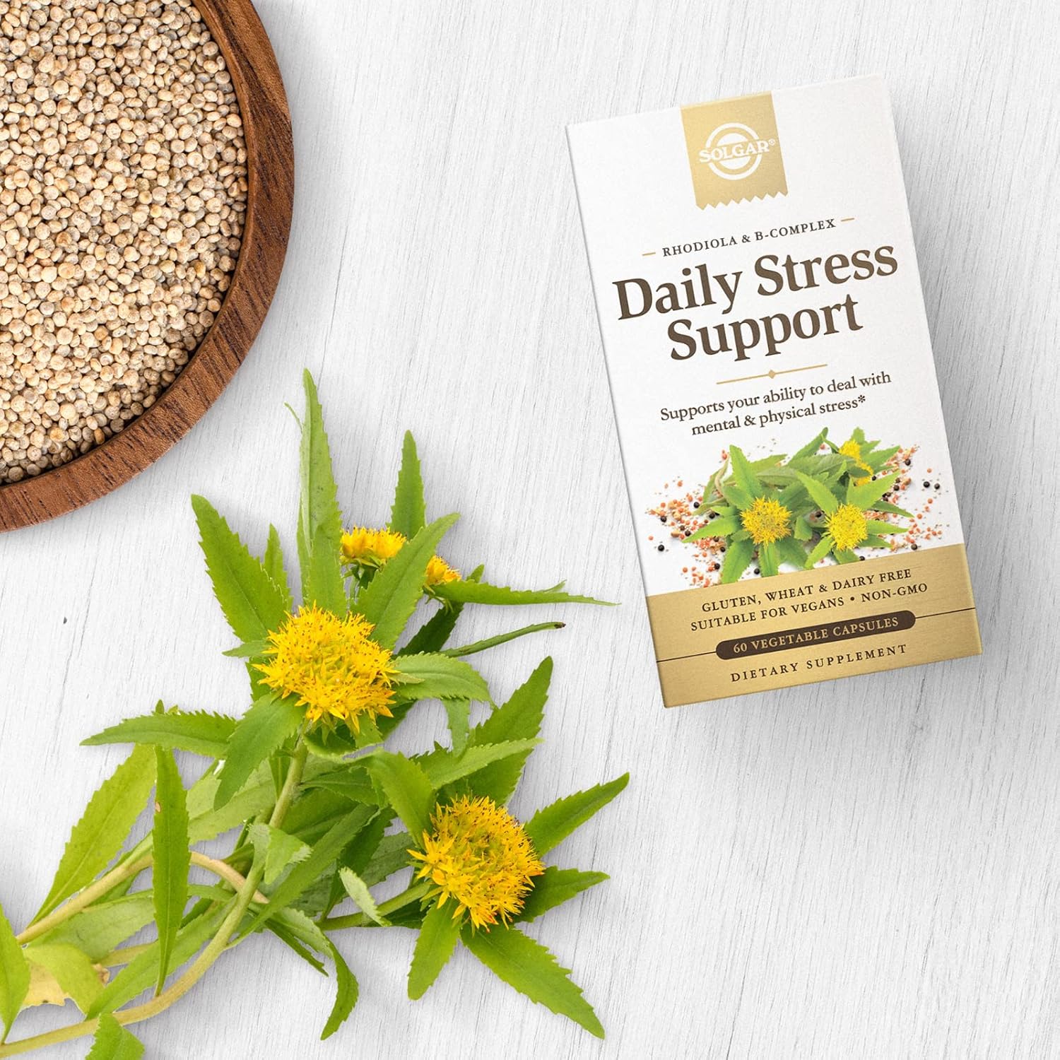 Solgar Stress Support Capsules with Rhodiola & B-Complex for Mental Fatigue - 60 Servings, Non-GMO