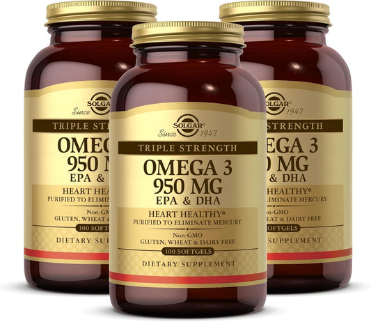 Solgar Triple Strength Omega 3 950 mg Softgels - Pack of 300 Servings for Joint & Skin Health - Non-GMO, Gluten Free, Dairy Free