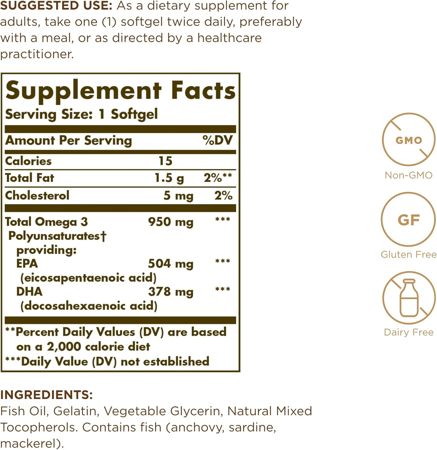 Solgar Triple Strength Omega 3 950 mg Softgels - Pack of 300 Servings for Joint & Skin Health - Non-GMO, Gluten Free, Dairy Free